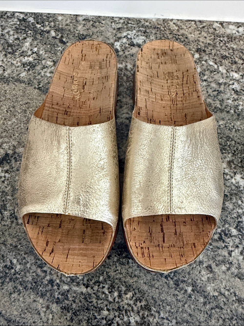 Kork-Ease Metallic Gold Cork Wedge Mule Slides,8,worn twice, EUC - Picture 5 of 7